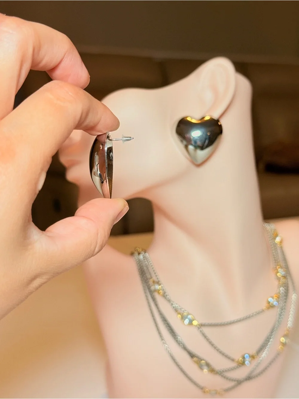 Silver Heart Stud Earrings